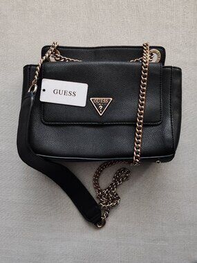 Guess Crossbody Shoulder Bag Black Coal Gold